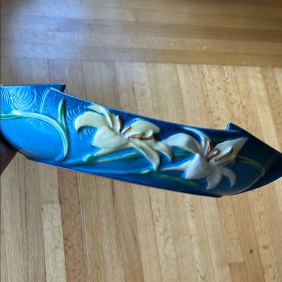 Roseville USA 475-12” Blue Zephyr Lily (yellow) Ceramic Art Bowl Vintage - Picture 4 of 14